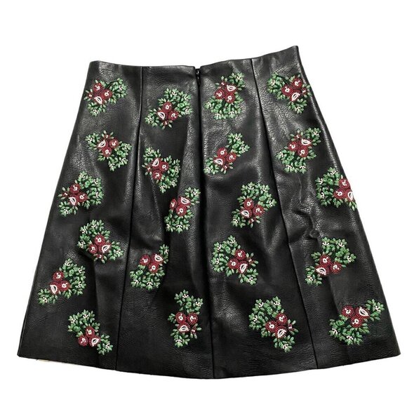 Club Monaco Edvard Embroidered faux leather skirt, size 0, Black - Picture 3 of 7